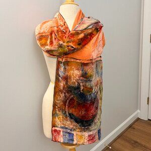 Hand Dyed Artisan Salmon Velour Painted Scarf